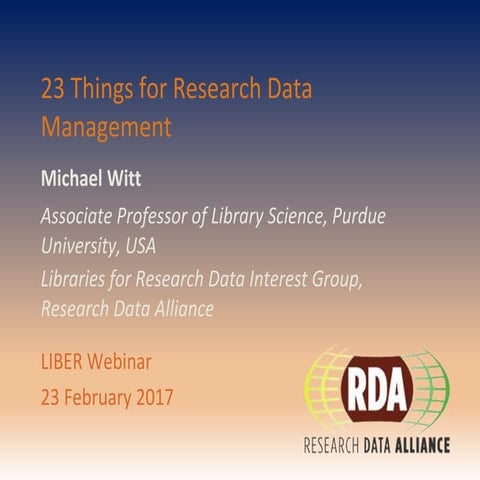 23 things for Research Data - LIBER webinar 23 Feb 2017