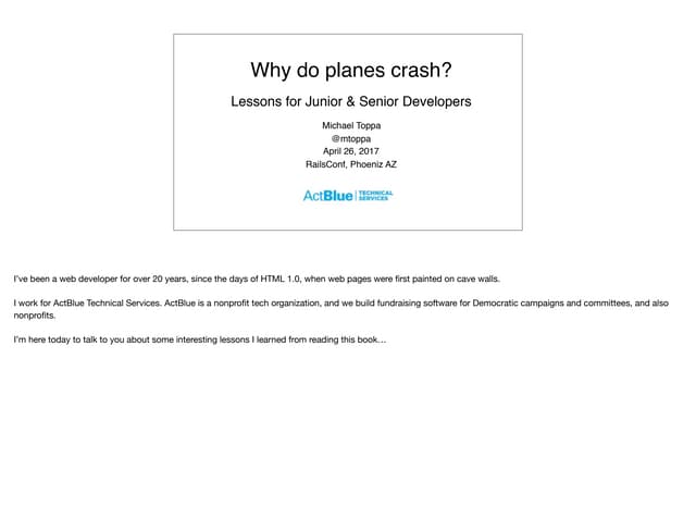Why do planes crash? Lessons for junior and senior developers