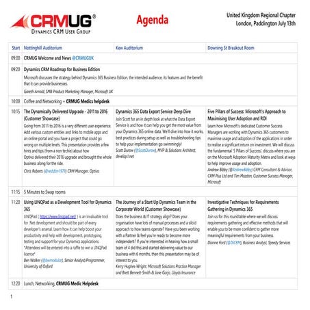 CRMUG UK meeting July 13th 2017 - Agenda