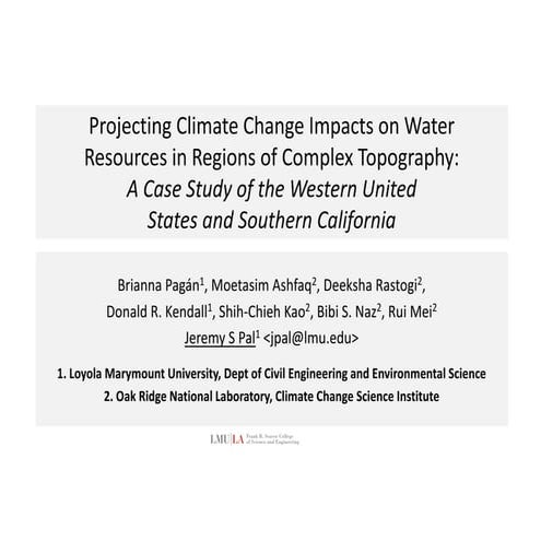 Projecting Climate Change Impacts on Water Resources in Regions of Complex To...