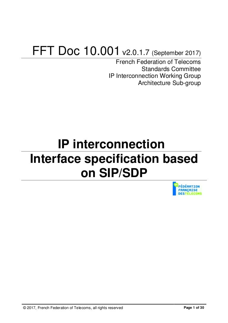 Ip Interconnexion Interface Specification Based On Sip Sdp V2 1