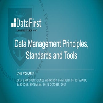 Data management principles, standards and tools/Lynn Woolfrey