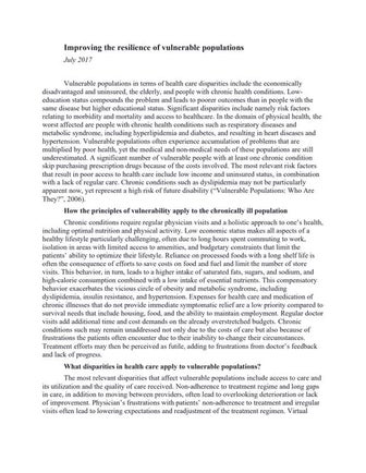 Improving the resilience of vulnerable populations