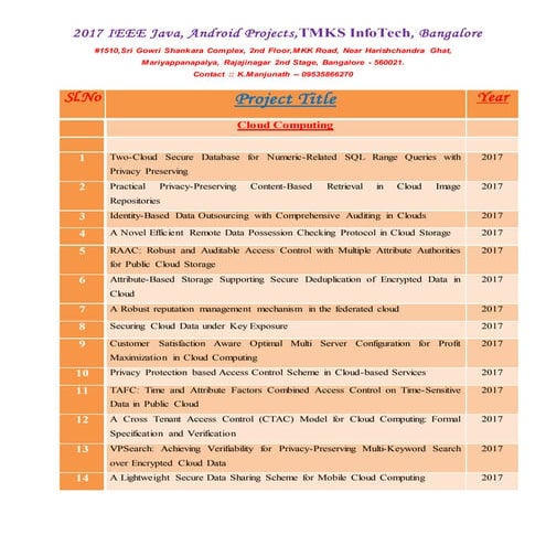 2017 and 2018 academic ieee projects list