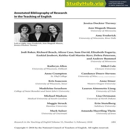 2017 Annotated Bibliography Of Research In The Teaching Of English