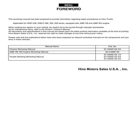 2017 hino 338 series truck service repair manual | PDF