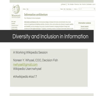 Diversity and Inclusion in Wikipedia