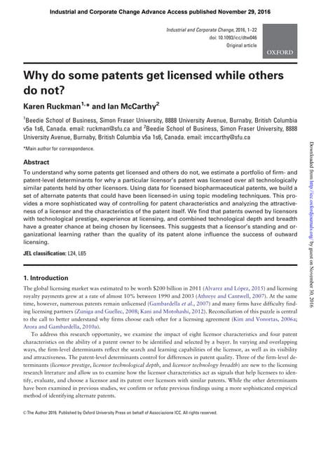 Why do some patents get licensed while others do not?