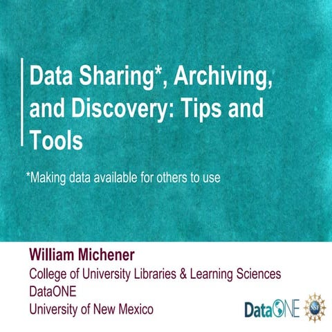 Data sharing archiving discovery, Bill Michener