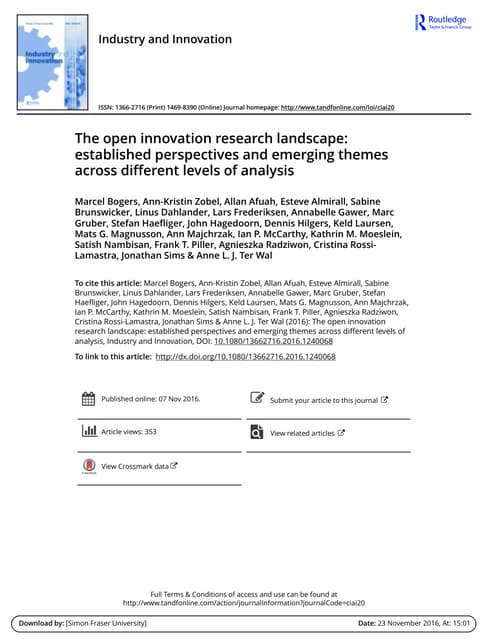 The open innovation research landscape: established perspectives and emerging themes across different levels of analysis