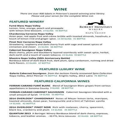2017 petersons spring summer bar menu