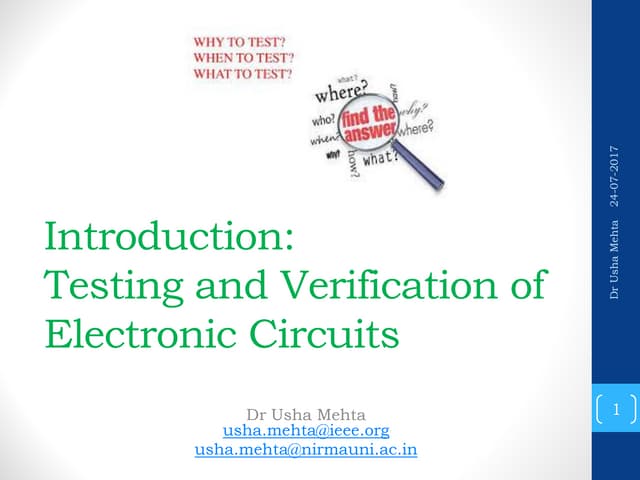 Testing and Verification of Electronics Circuits : Introduction Circuit Diagram