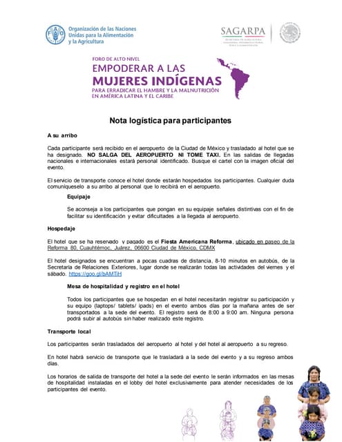 Nota Logística Foro Regional de Mujeres Indígenas