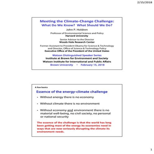 John Holdren on Climate Change Challenge 2018 02-15