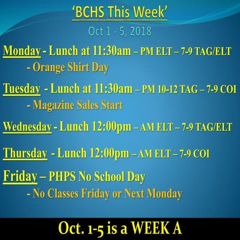 2018-10-01 bchs announcements