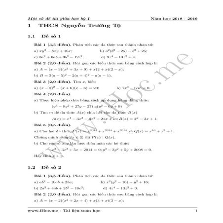 Tuyen tap De thi giua hoc ki 1 mon Toan lop 8