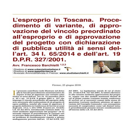 Il procedimento di esproprio e di variante agli strumenti urbanistici comunal...