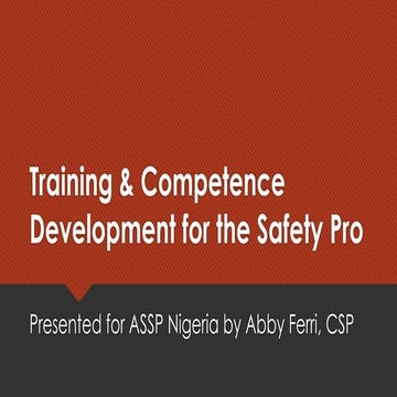 ASSP Nigeria webinar: Training & Competence Development for the Safety Pro