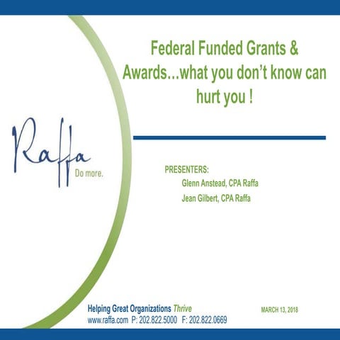 2018 3-13 Federal Funding - What You Don't Know Can Hurt You!