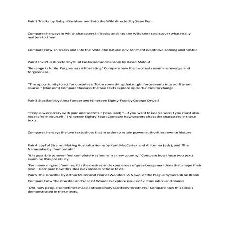 Comparative Essay prompts - All from 2017 - English VCE