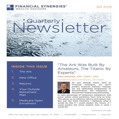 Financial Synergies | Q3 2018 Newsletter