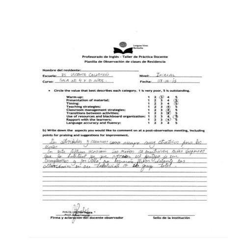 2018 - TPD - Kindergarten Level - Planilla de Obervacion de Clases de Residencia 2 - eccheri