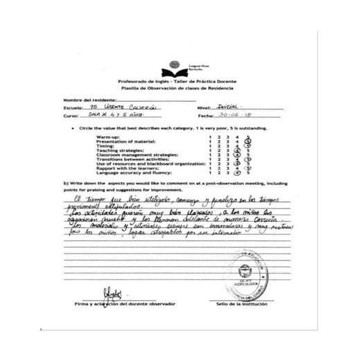 2018- TPD - Kindergarten Level - Planilla de Obervacion de Clases de Residencia 3 - Eccheri