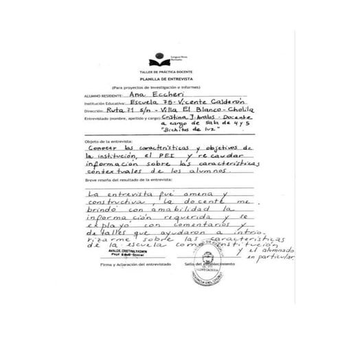 2018 - TPD - Kindergarten Practicum - Planilla de Entrevista - Eccheri