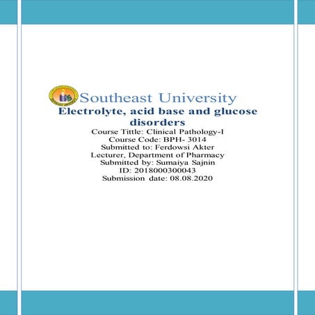 Electrolyte, acid base and glucose disorders