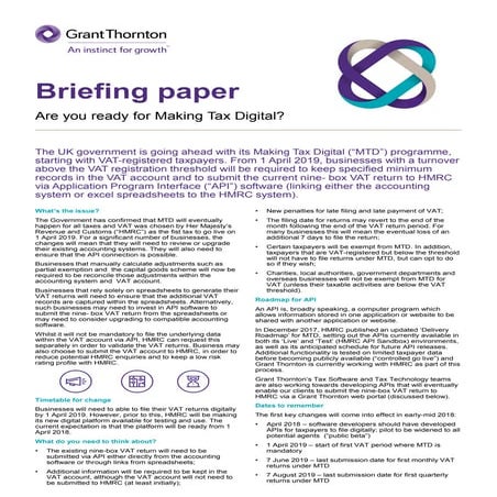 UK: Briefing Paper - Are you ready for Making Tax Digital? 