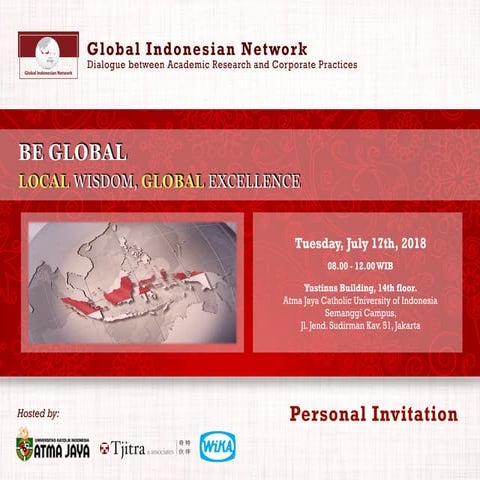 GI Net Invitation - Be Global: Local Wisdom, Global Excellence, July 17th, 2018