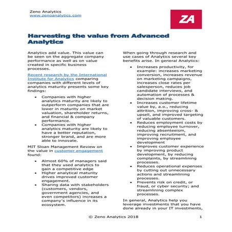 Harvesting the value from Advanced Analytics