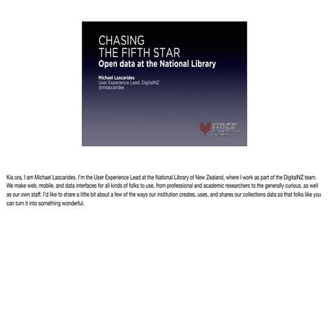 Chasing the Fifth Star - Open Data at the National Library of NZ