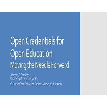 Open Credentials for Open Education: Moving the Needle Forward