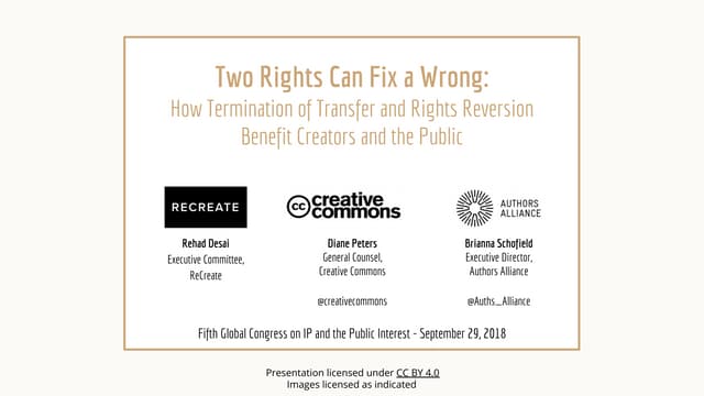 Two Rights Can Fix a Wrong: How Termination of Transfer and Rights Reversion Benefit Creators and the Public