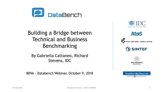 BDVe Webinar Series: DataBench – Benchmarking Big Data. Gabriella Cattaneo. T...