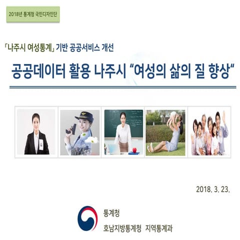 '여성의 삶의 질 향상' 2018 국민디자인단 추진 계획 - 호남지방통계청 지역통계과