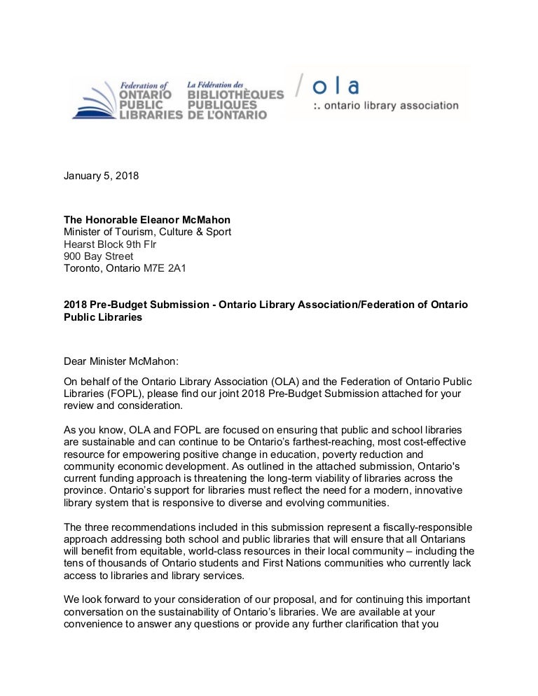 2018 Bud Submission Letter E Mc Mahon