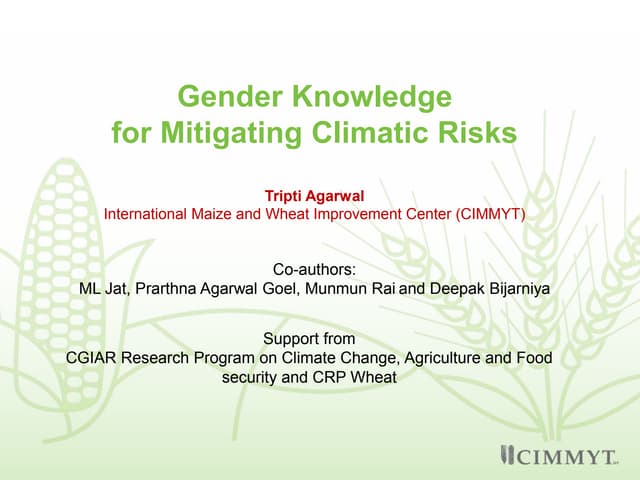 Gender knowledge for mitigating climatic risks