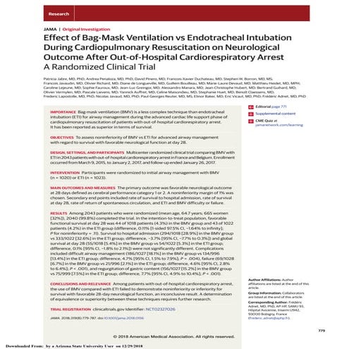 2018 Effect of Bag-Mask Ventilation vs Endotracheal Intubation During Cardiop...