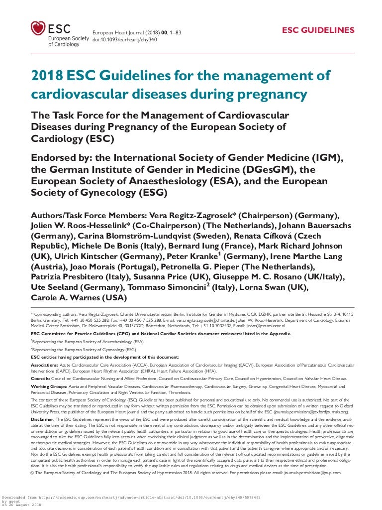 2018 Esc Guidelines For The Management Of Cardiovascular Disease Duri