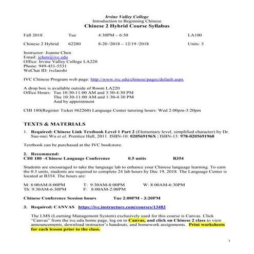 2018 FA Chinese 2 syllabus | PDF