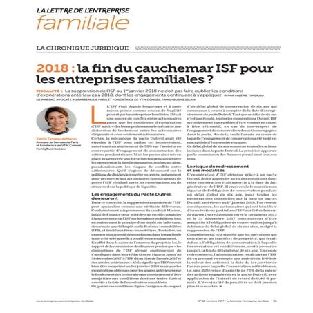 2018 : la fin du cauchemar ISF pour les entreprises familiales ?