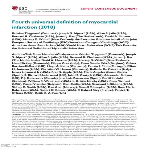 2018 fourth universal definition of myocardial infarction