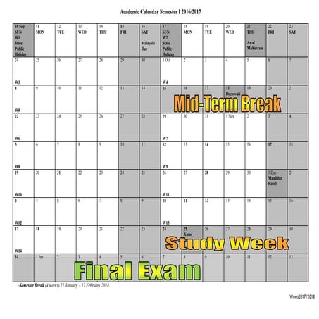 Planner Semester 1 2017/2018