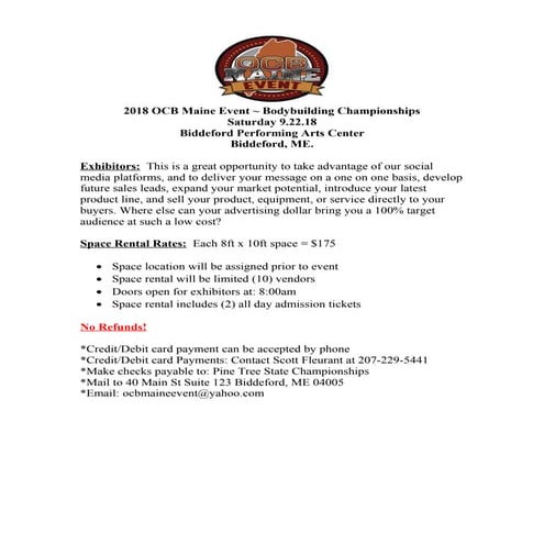 2018 Maine Event ~ Vendor Information