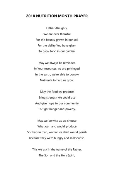 2018 Nutrition Month Prayer