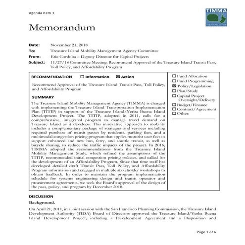 2018 TIMMA toll policy recommendations final