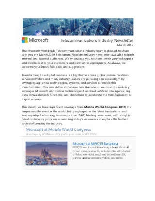 Telecommunications Industry Newsletter | March 2019