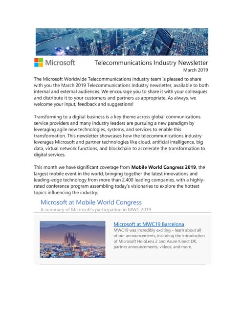 Telecommunications Industry Newsletter | March 2019